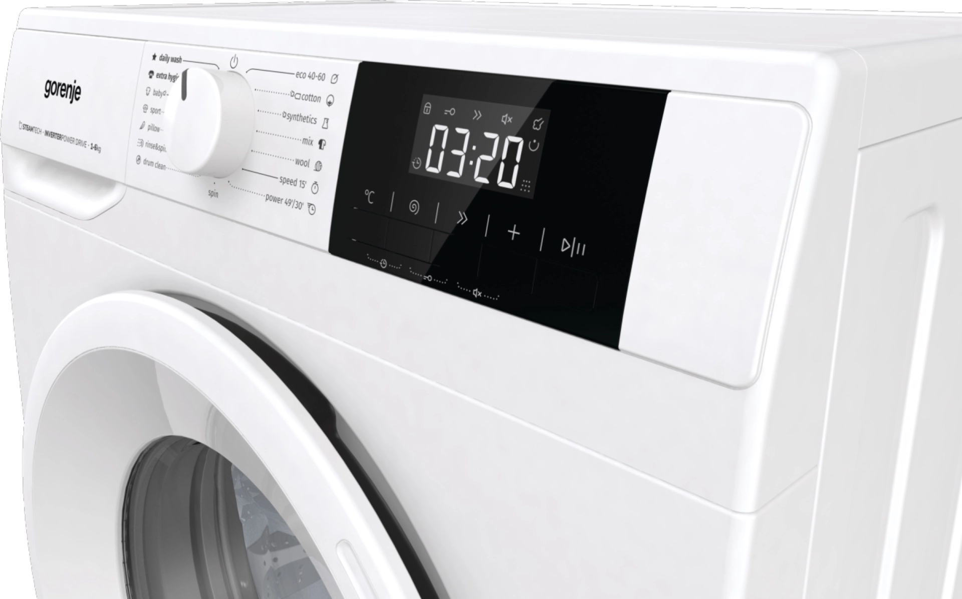Пералня GORENJE WNGPI61SBS, 6 кг, 1000 обр./мин., Инверторен мотор, Бял, (35922783): Панел за управление
