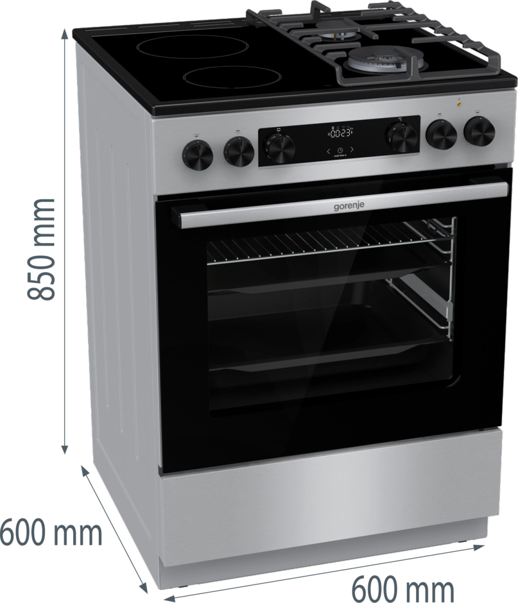 Комбинирана стъклокерамична готварска печка GORENJE GKC6C60XT, 71 л., инокс, (17297): Размери на готварската печка