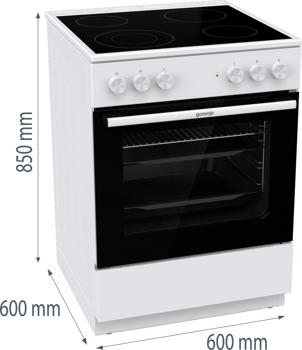 Готварска печка със стъклокерамичен плот Gorenje GEC6A41WC, 71 литра, бял, (13706): Размери на готварската печка