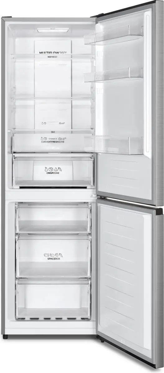 Хладилник с фризер Gorenje NRK6192AS4, NoFrost Plus, 304 литра, сив, (17291): Отворено вътрешно пространство