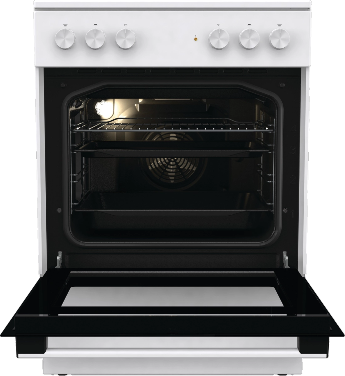 Готварска печка със стъклокерамичен плот Gorenje GEC6A41WC, 71 литра, бял, (13706): Отворена фурна отвътре
