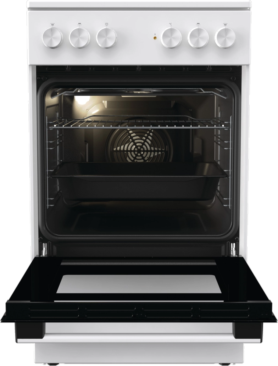 Готварска печка със стъклокерамичен плот Gorenje GEC5A61WG, 70 литра, бял, (13736): Отворена фурна отвътре