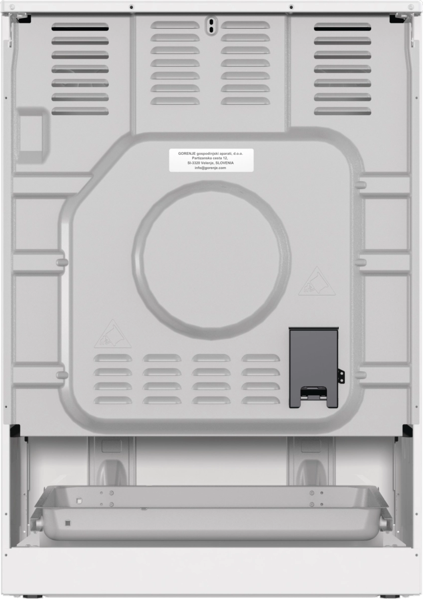 Готварска печка със стъклокерамичен плот Gorenje GEC6A41WC, 71 литра, бял, (13706): Задна страна на печката