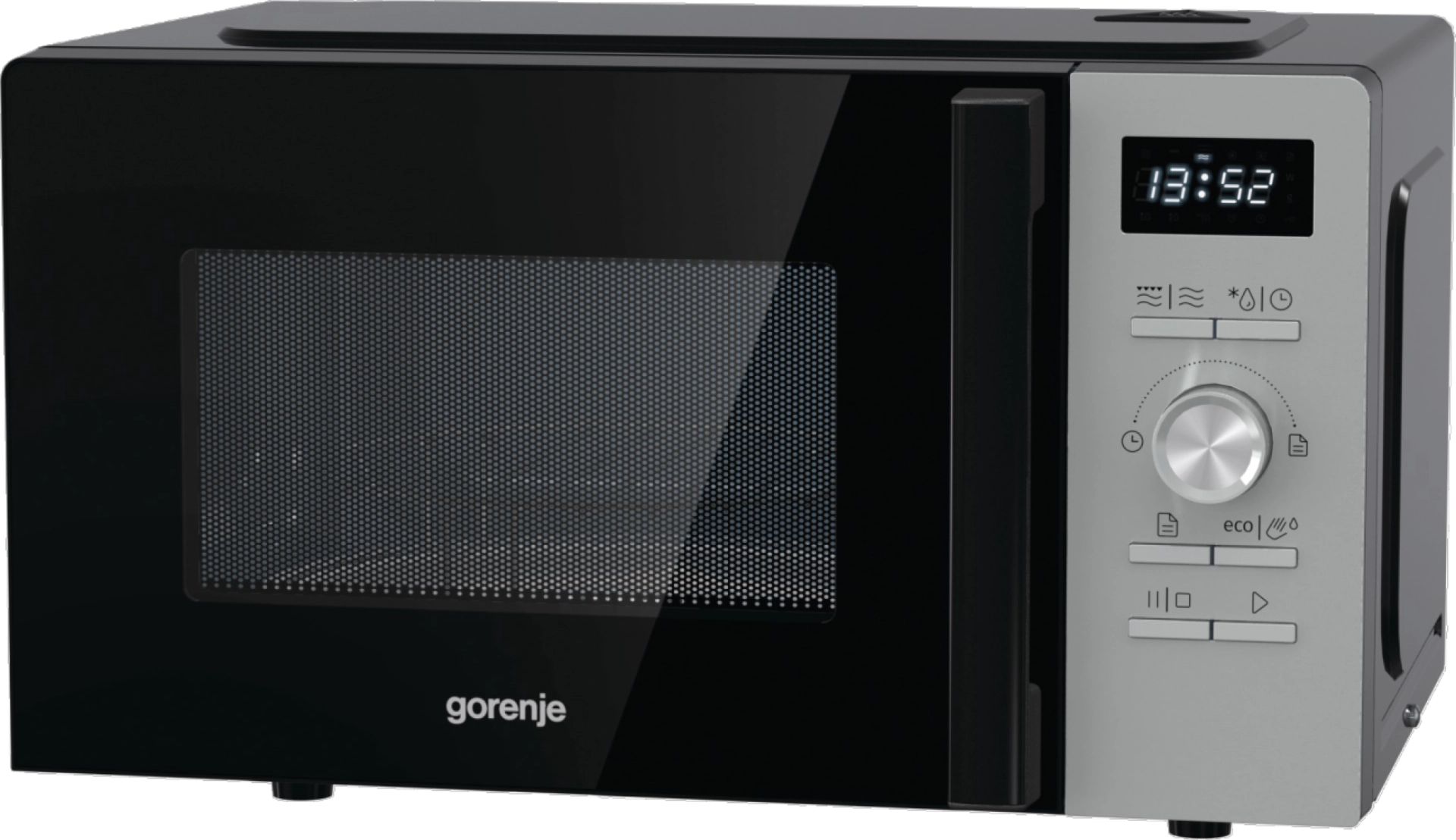 Микровълнова фурна Gorenje MO20A4XH, 20 литра, грил, черен/сив, (13728): Микровълнова фурна отпред