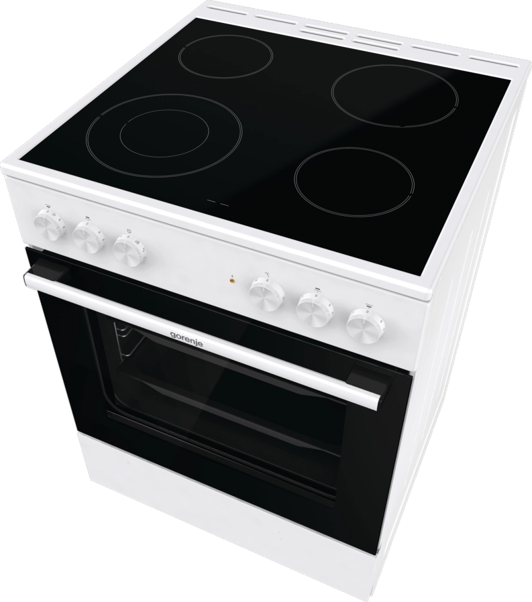 Готварска печка със стъклокерамичен плот Gorenje GEC6A41WC, 71 литра, бял, (13706): Печка с черен плот