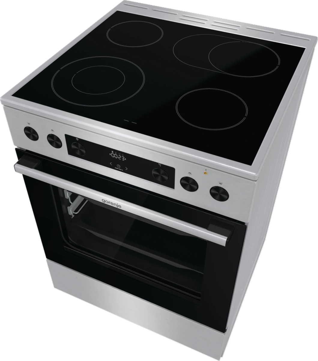 Готварска печка със стъклокерамичен плот Gorenje GECS6C70XPA, 71 литра, инокс, (13678): Печка с черен плот