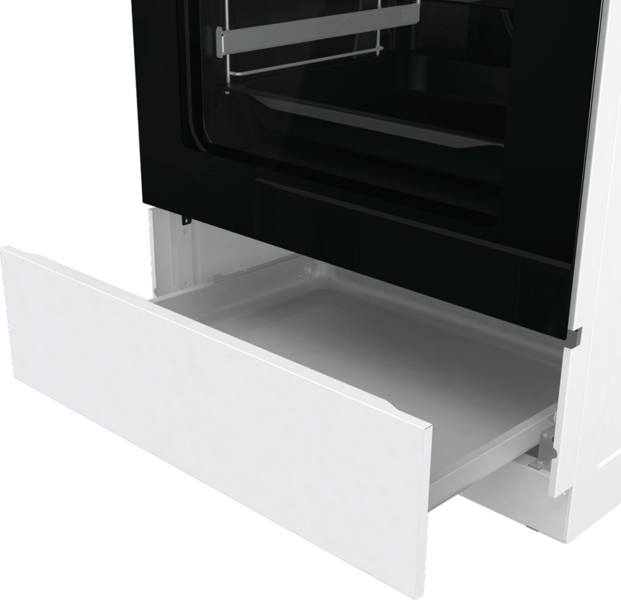 Готварска печка със стъклокерамичен плот Gorenje GECS6C70WPA, 71 литра, бял, (13679): Отворено долно чекмедже
