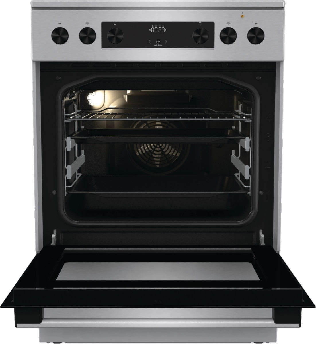 Готварска печка със стъклокерамичен плот Gorenje GECS6C70XPA, 71 литра, инокс, (13678): Вътрешност на отворената фурна