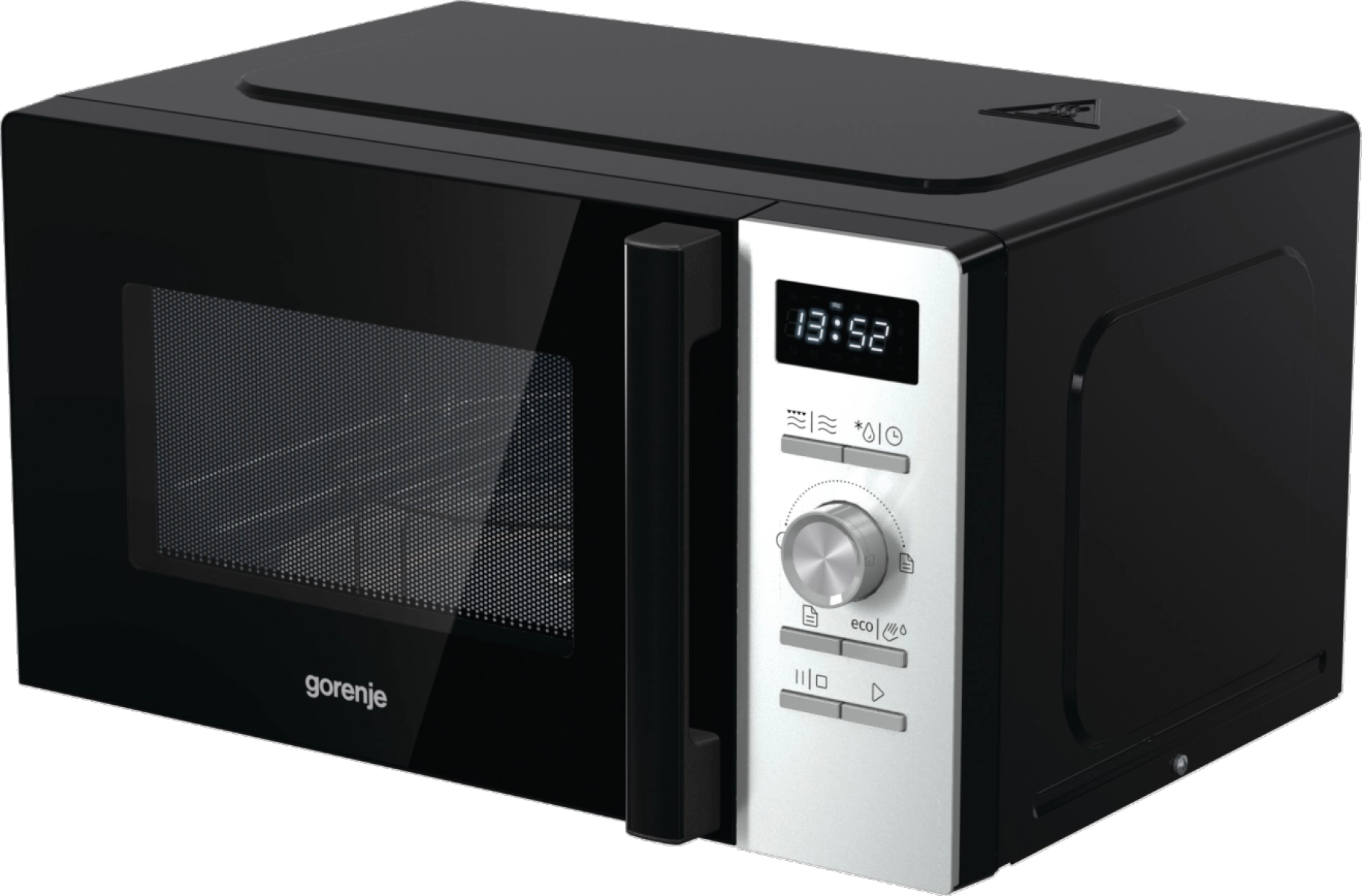 Микровълнова фурна Gorenje MO20A4XH, 20 литра, грил, черен/сив, (13728): Микровълнова фурна под ъгъл