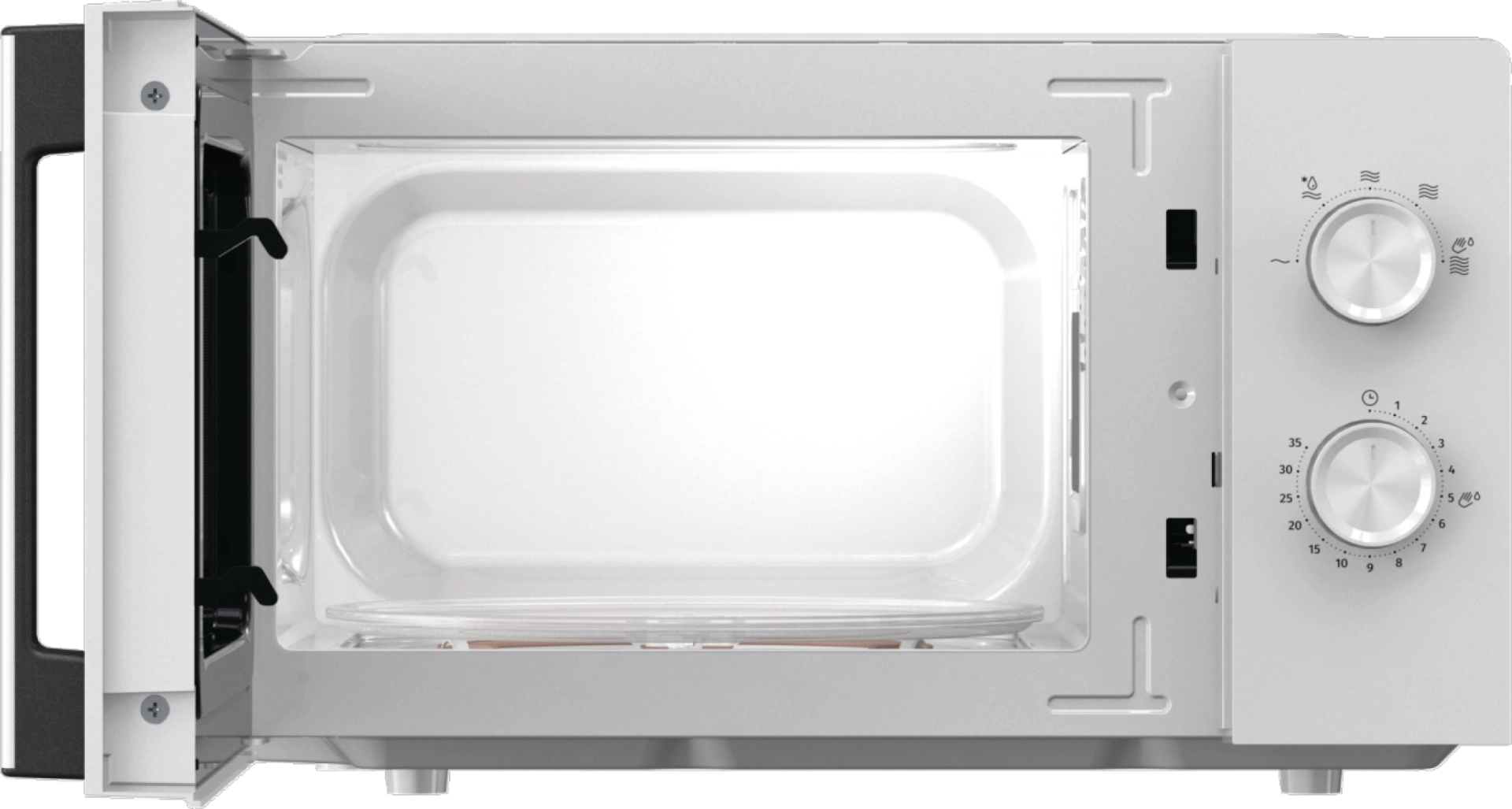 Микровълнова фурна Gorenje MO20E1WH, 20 литра, 800W, бял, (13725): Отворена вътрешна камера