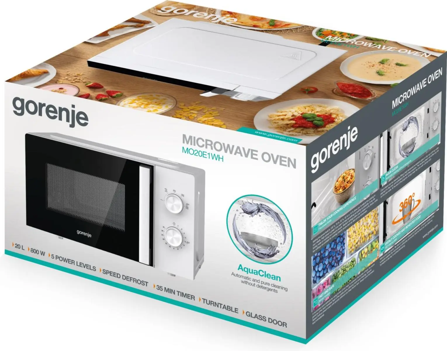 Микровълнова фурна Gorenje MO20E1WH, 20 литра, 800W, бял, (13725): Опаковка на микровълнова фурна