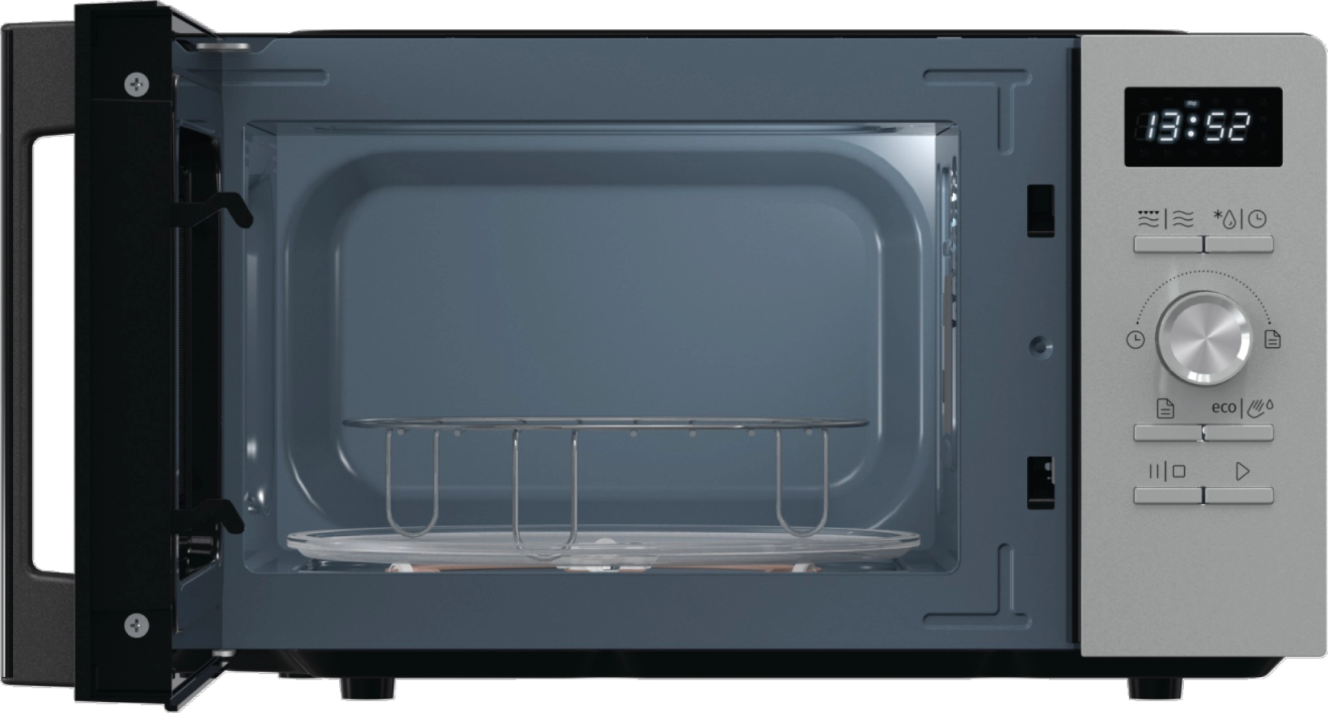Микровълнова фурна Gorenje MO20A4XH, 20 литра, грил, черен/сив, (13728): Отворена вътрешна камера