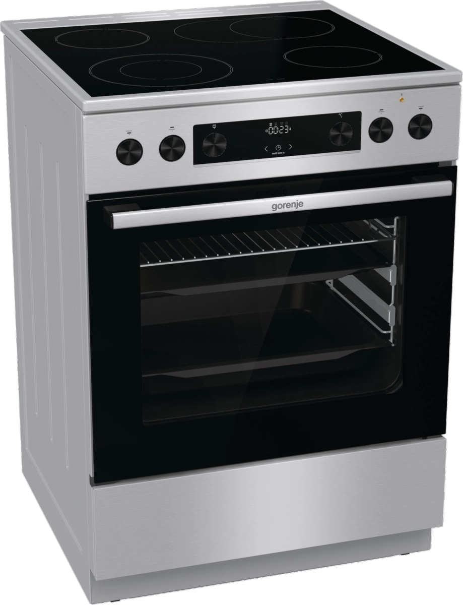 Готварска печка със стъклокерамичен плот Gorenje GECS6C70XPA, 71 литра, инокс, (13678): Готварска печка под ъгъл