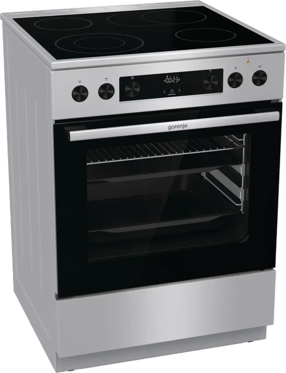 Готварска печка със стъклокерамичен плот Gorenje GECS6C70XPA, 71 литра, инокс, (13678): Печка с черен плот