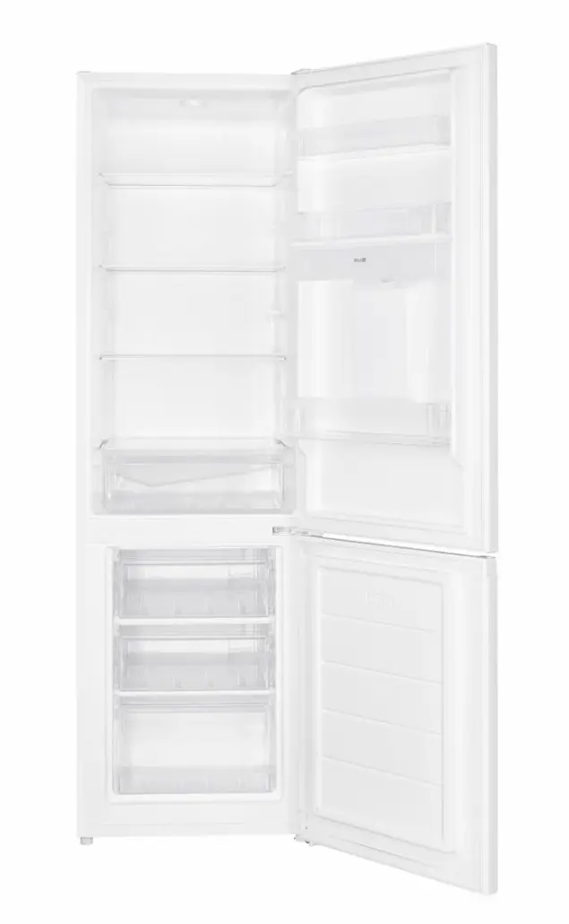 Хладилник с фризер HEINNER HC-HM260WDE++, 260 L, Диспенсър за вода, LED осветление, Реверсивна врата, Бял, (21343): Отворен хладилник с фризер