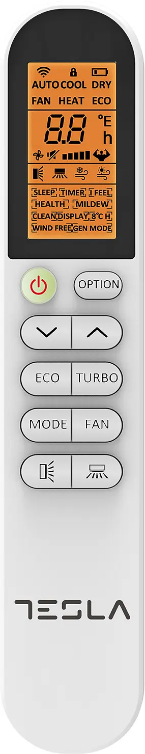 Климатик Tesla TT34EX21-1232IA, Клас A++/A+, 12 000 BTU, Турбо, Самодиагностика, I Feel, Самопочистване, Бял, (14601): Дистанционно управление отпред