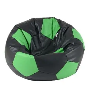 Пуф Pufrelax, топка за деца от 2 - 10 години, Telstar Junior - Black & Green, Еко кожа, Пълнеж от Полистиролни перли