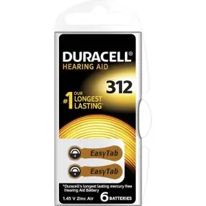 Батерия цинково въздушна DURACELL ZA312 6 бр. бутонни за слухов апарат в блистер, (35933964)