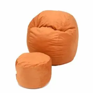 Пуф Pufrelax Комплект фотьойл тип барбарон с табуретка за крака, Размер M, Matusalem - Orange, Гама Diamond, Перящ се текстилен калъф, Подходящ за деца от 5 - 18 год, Пълнеж с микс от мемори пяна и дунапрен