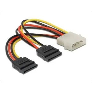 Кабел DeLock Power Molex 4 Pin мъжко към 2 x SATA 15 Pin, 16 cm, (35933816)
