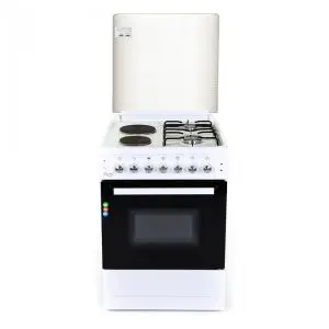 Комбинирана готварска печка с чекмедже ZEPHYR ZP 1441 2E60F, 2 газови/ 2 електрически котлона, 6 функции, Клас А, Стъклен капак, Бяла