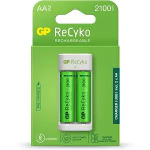 Зарядно GP BATTERIES E211 + 2 * 2100mAh AA, За 2 броя, NiMH, (35938019)