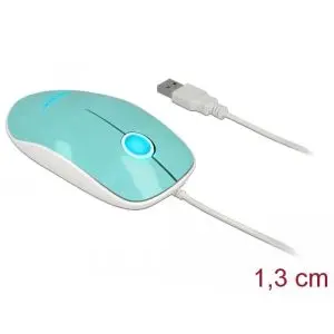 Оптична мишка DeLock, USB-A, Кабел 1.3 м, USB, 1200 dpi, Tюркоаз, (35937333)