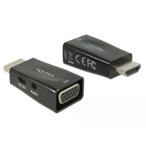 Адаптер Delock, HDMI мъжко - VGA + microUSB + Audio женско, Черен, (35935136)
