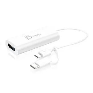 Видео адаптер j5create JUA165C, За андроид, USB-C/USB-B мъжко - HDMI женско, Бял, (35936678)