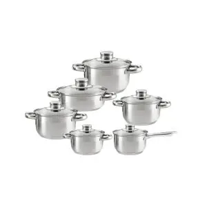 Комплект тенджери HAUS ROLAND, BM-966, 6 броя, с капак, ф16,16,18,20,24,24см, огледален инокс и мат, (18409)