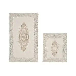 Комплект килими за баня Chilai Home 394ANR1595, 2 части, 100% антибактериален полиестер, Kрема, (394ANR1595)