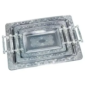 Комплект стоманени подноси Kinghoff KH 4741, 3 броя, Хром, (9999KH4741)