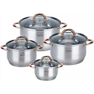 Комплект тенджери Kinghoff KH 1763, 8 части, 2.1-6.6 l, Индукция, Инокс/меден, (22061)