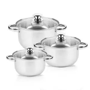 Комплект тенджери Rosberg R51210O6, 6 части, 3-5 L, Стъклен капак, Инокс, (18043)