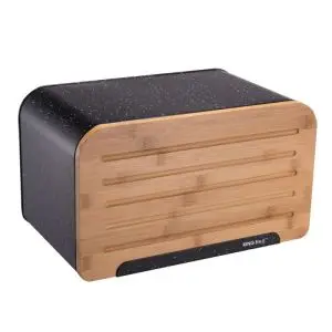 Кутия за хляб с дъска за рязане Kinghoff KH 1245, 35 х 21.5 х 21 см, Метал, Черен, (9999KH1245)