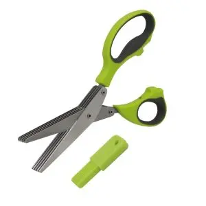 Ножица за зелени подправки Scissors KH689, 21 см, 5 двойни остриета, Четка за почистване