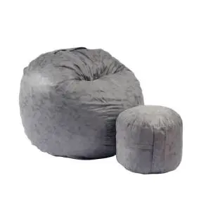 Комплект, Барбарон с табуретка за крака, 500л. Matusalem - Smoke Grey, Перящ се калъф, Подходящ за деца, Пълнеж с микс от мемори пяна и дунапрен, Гама Premium