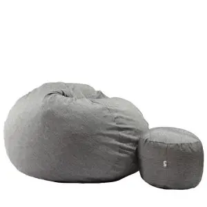 Пуф Pufrelax, Комплект барбарон, с табуретка за крака Размер M, Matusalem - Silver Black, Гама Premium Rustic, Пълнеж с микс от мемори пяна