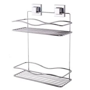 Правоъгълна етажерка за баня TEKNO-TEL EF 042, 30х35 см, 2 нива, Двойно залепване, Хром