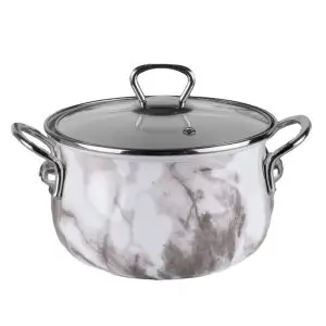 Тенджера Goldmann GM 8017-24W, 24х15 см, 6.2 литра, Емайлирана, Хромирани дръжки, Индукционен, Бял/Мрамор, (35922494)