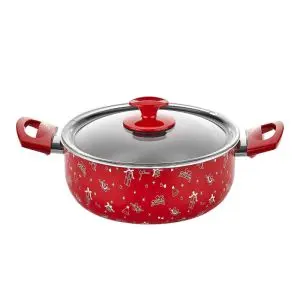 Тенджера със стъклен капак Papilla Lotus, 22 см, 3.1 литра, Коледна серия, Незалепващо покритие, Червен, (999LTC22SN)